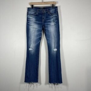 Big Star Liv Raw Hem Jeans Womens 29 Low Rise Dark Wash Stretch Denim Distressed